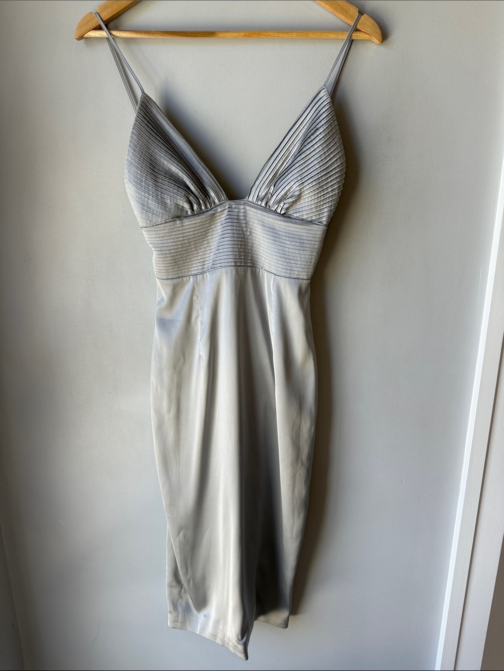 House Of CB Grey Satin Pin Tuck Dress - Picture 2 of 10